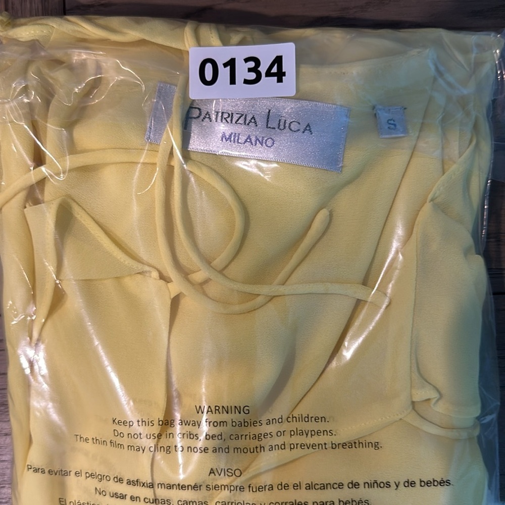 P. LUCA MILANO YELLOW V-NECK W/TIE RUFFLE MIDI‎  DRESS~ SIZE SMALL CLASSY - Picture 9 of 9